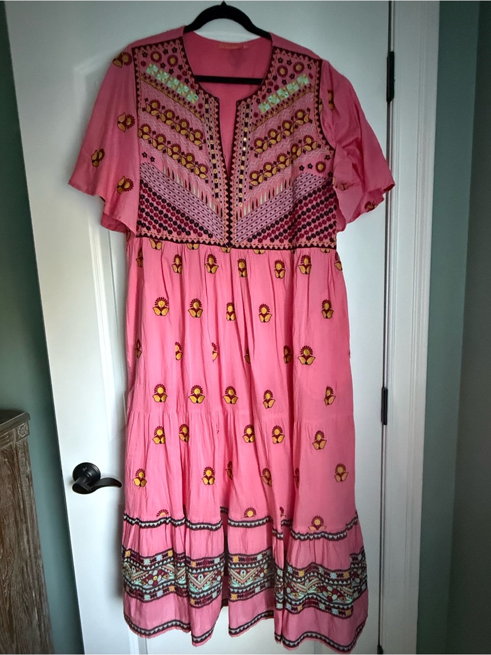 Oliphant Pink Embroidered Maxi Dress